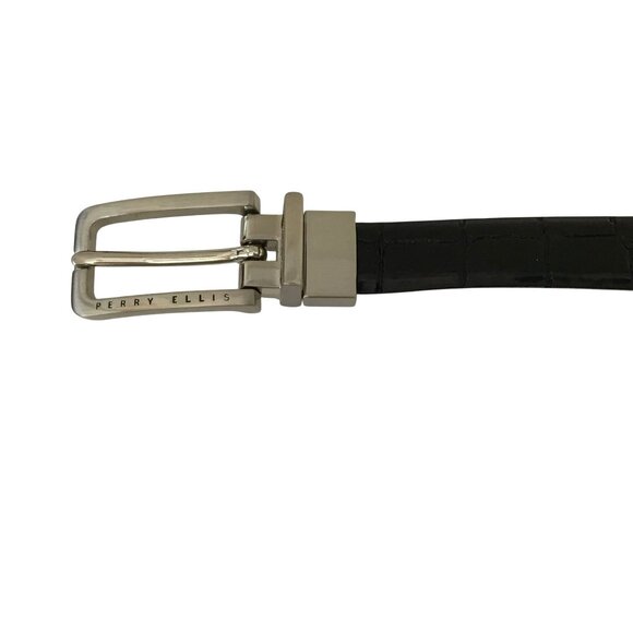 Perry Ellis Women / Men Black Croc-Embossed Vegan Leather Belt W Silver Buckle - Picture 5 of 5